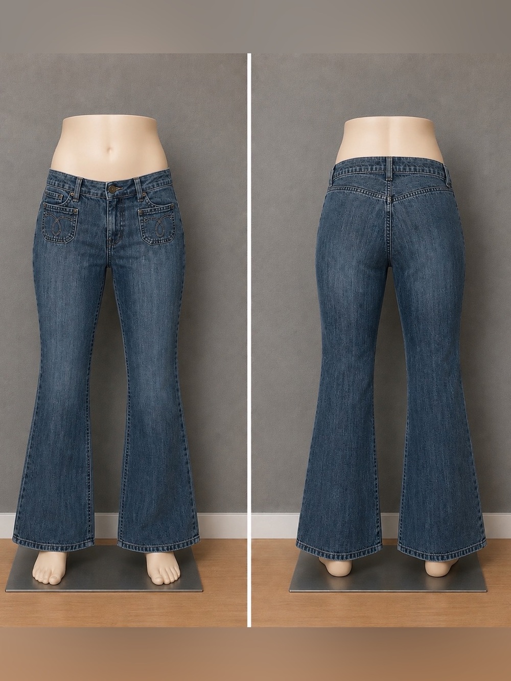 BDG Women Flare Jeans Size 7 Med Wash Vintage Y2K Retro Denim Open Patch Pockets